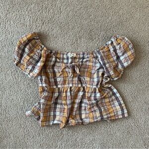 Lucky Brand Plaid Off-Shoulder Top